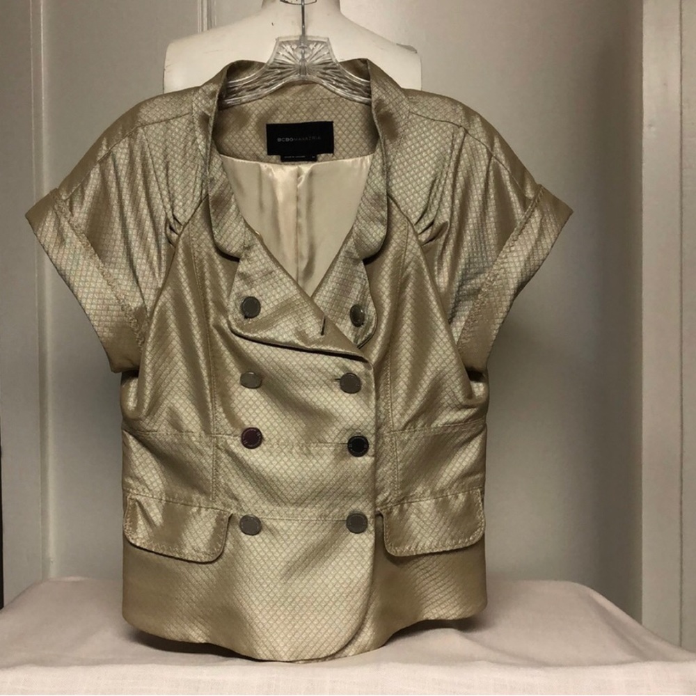 BCBG MAXAZRIA Golden Tailored Double Breasted Cropped Jacket Luxe Career Sz M